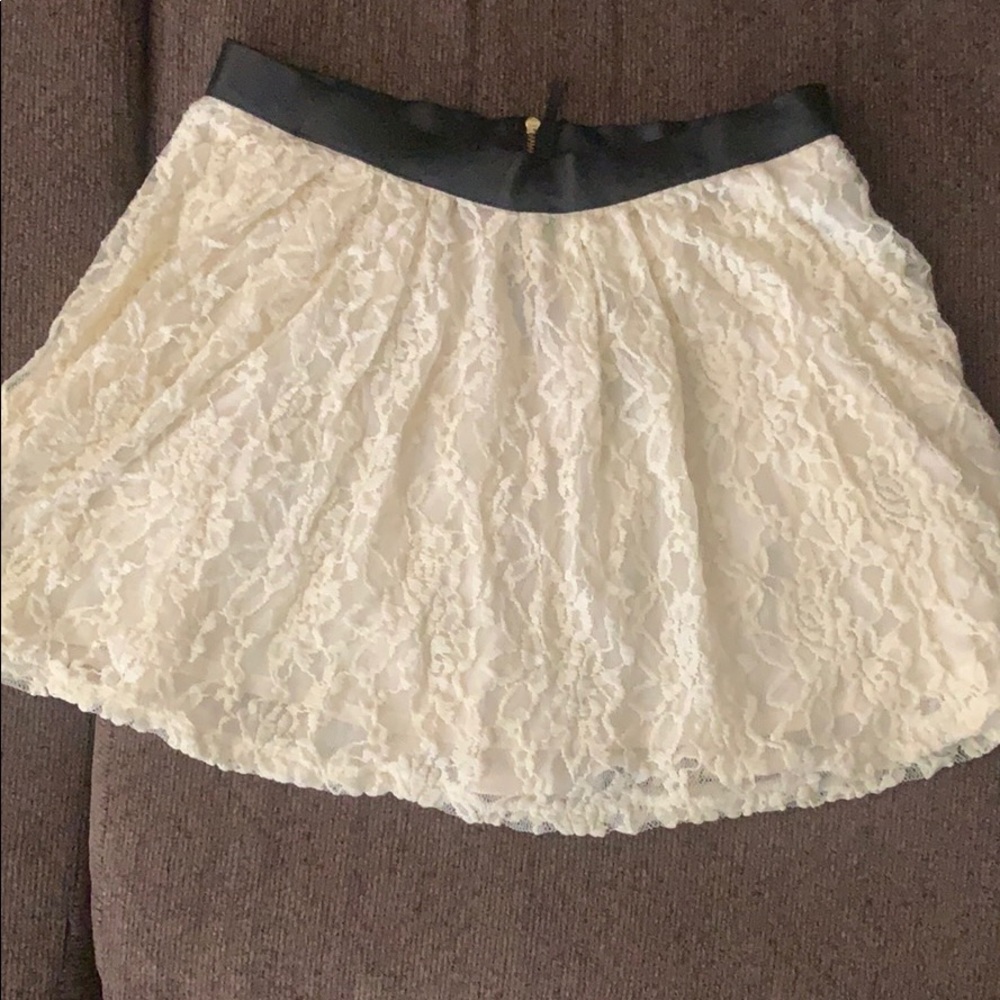 Lace skater skirt with faux leather band